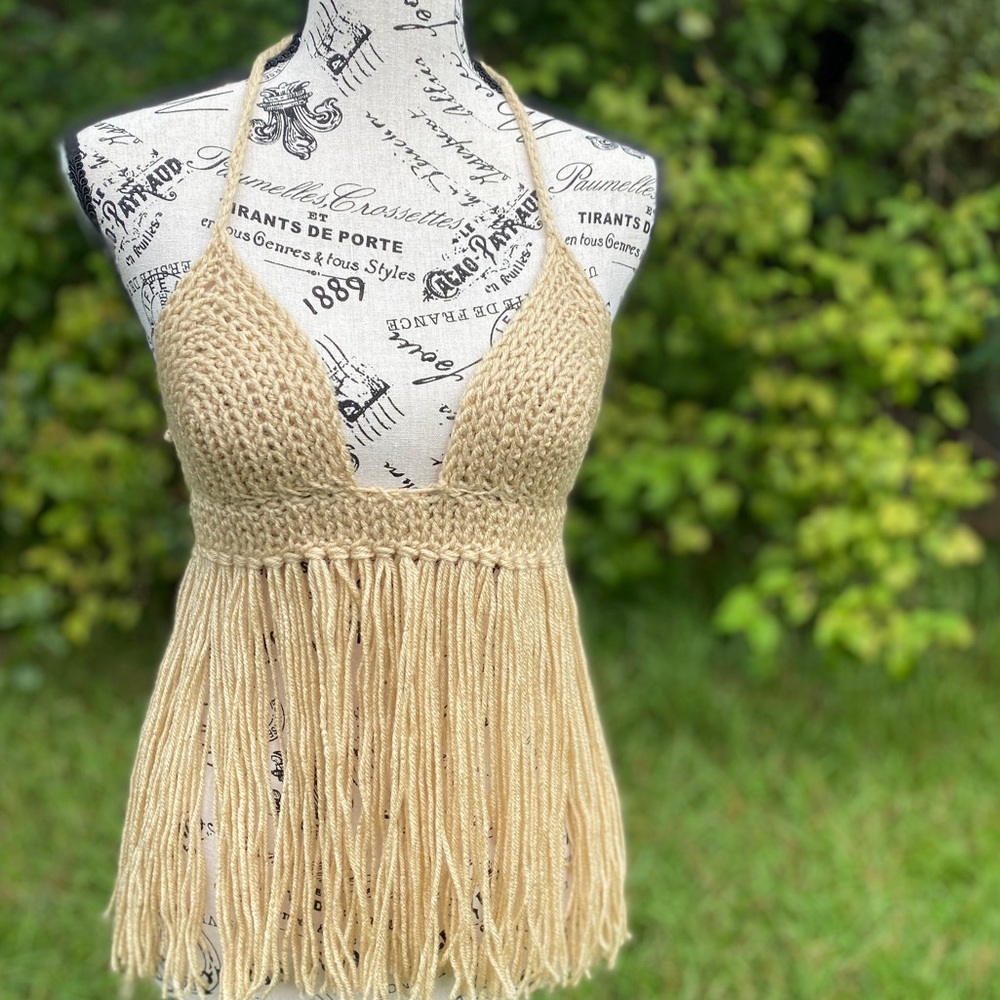 Nude crochet festival top